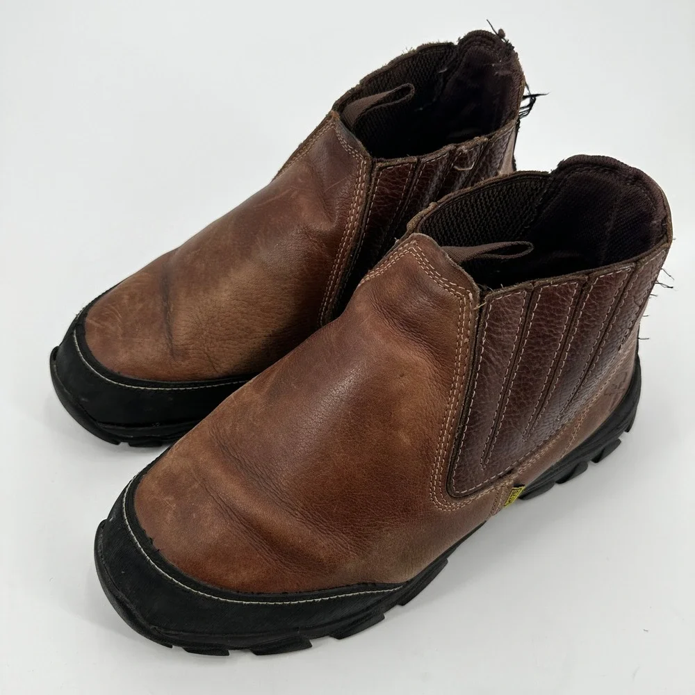 Iron Age‎ Mens Brown Leather Slip On Work Boots Metatarsal Guard Workwear Safety